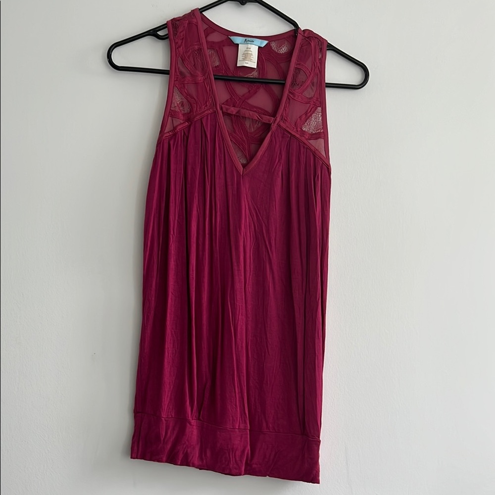 MARCIANO Chic Burgundy Sleeveless Top with Mesh Accents
